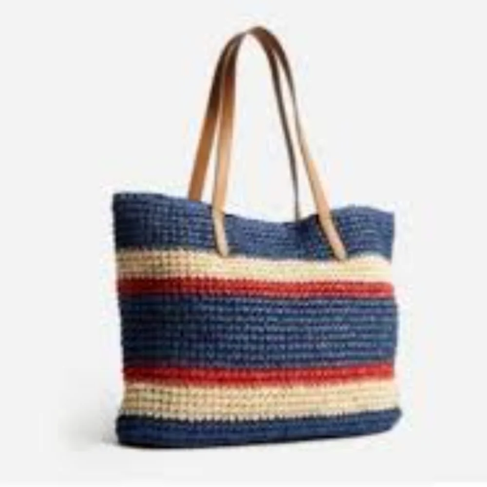I.N.C. LARGE STRAW STRIPE TOTE/BEACH BAG NWT 20